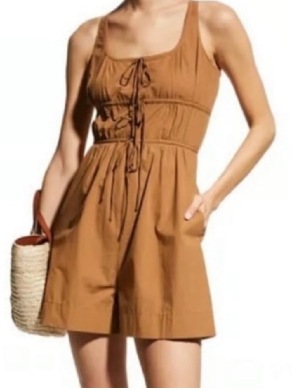 Rebecca Taylor Camel Brown Sleeveless Tie-Front Mini Dress
